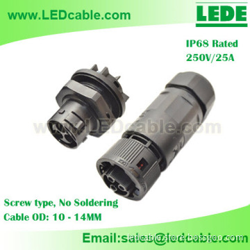 25A IP68 Waterproof Panel Mount Socket Connector